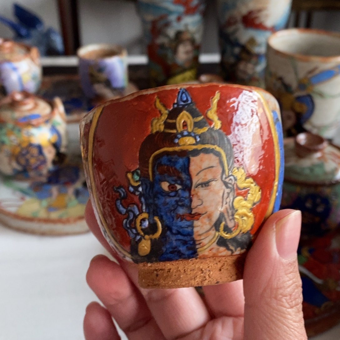 手工手绘文殊一念茶杯