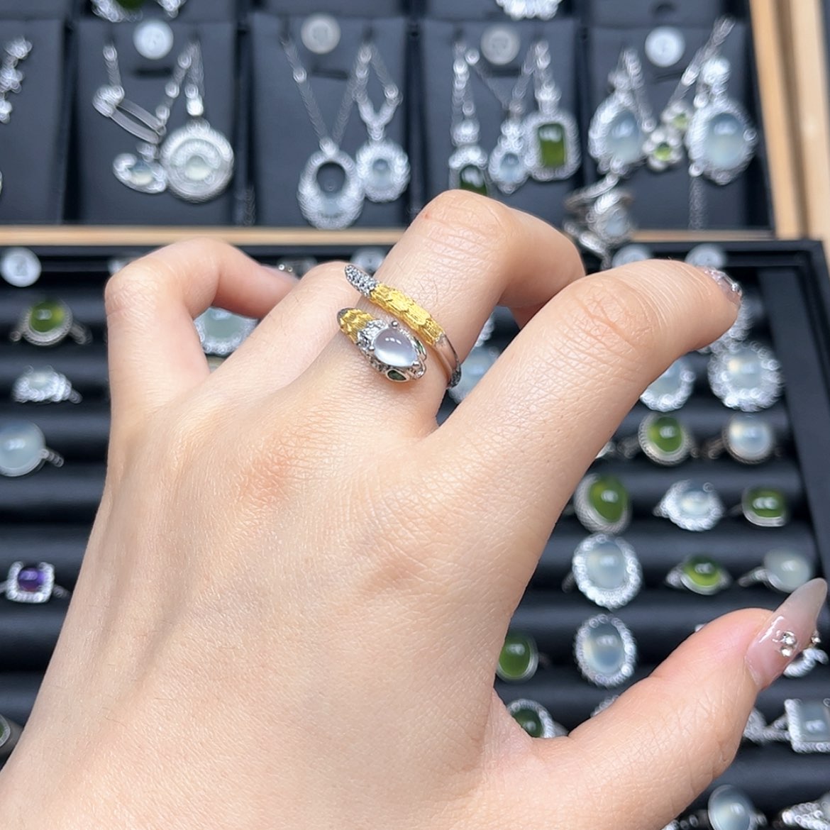 【闪购商品】岫玉戒指银S925镶嵌A*2岫玉