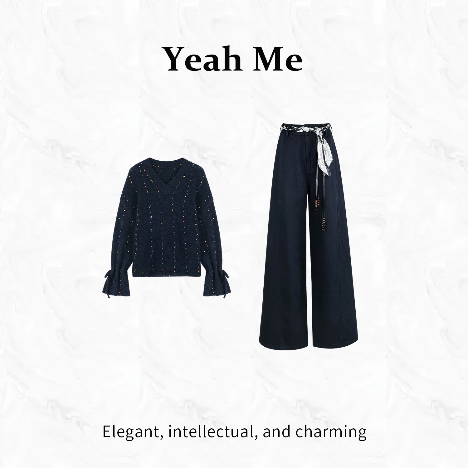 Yeah Me/也觅【彩点星落】秋季新款复古高级感气质显瘦长裤套装女装