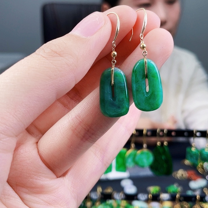 翡翠耳饰18K金镶嵌饰品