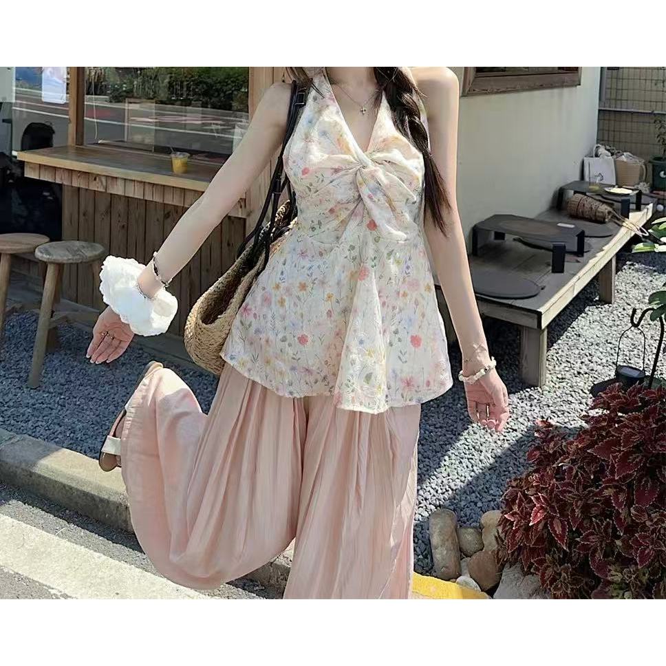 伊宝贝家甜美风花朵上衣裤裙开衫显瘦宽松三件套9961+9953+9938