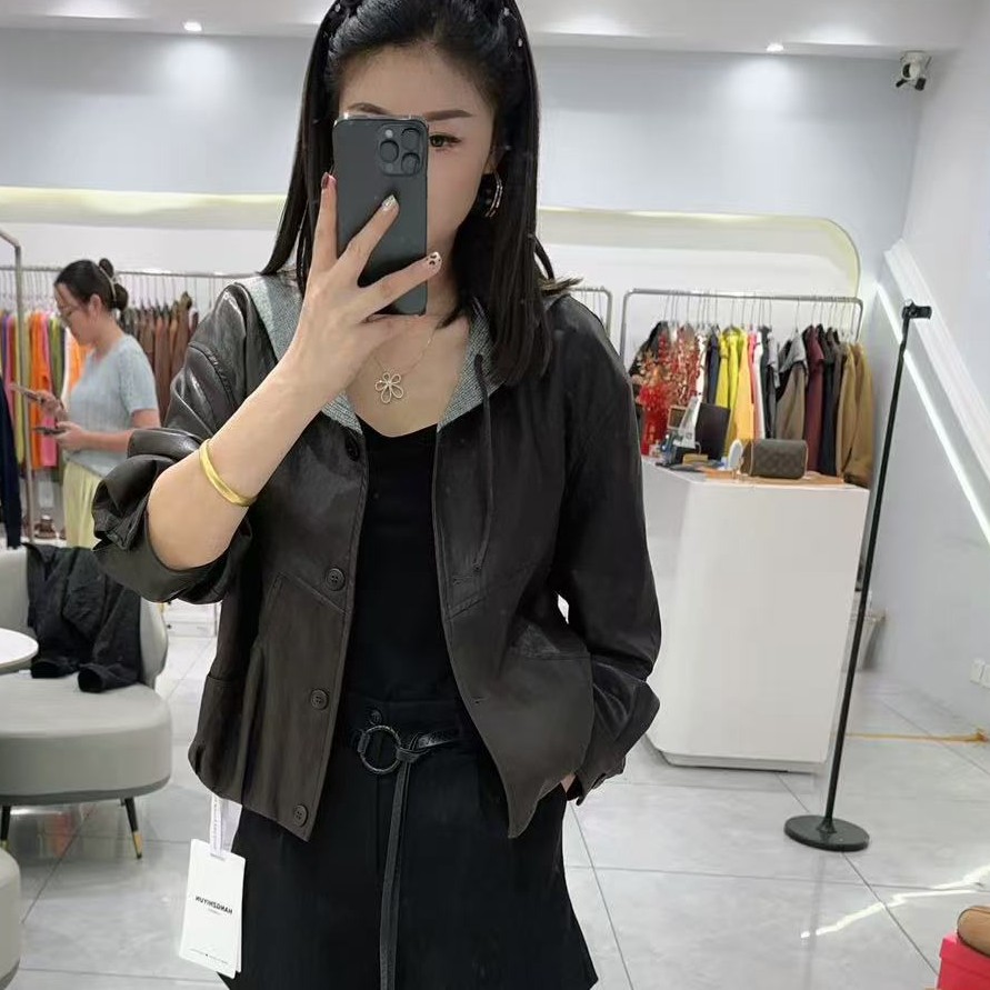 高品质披肩翻领皮衣