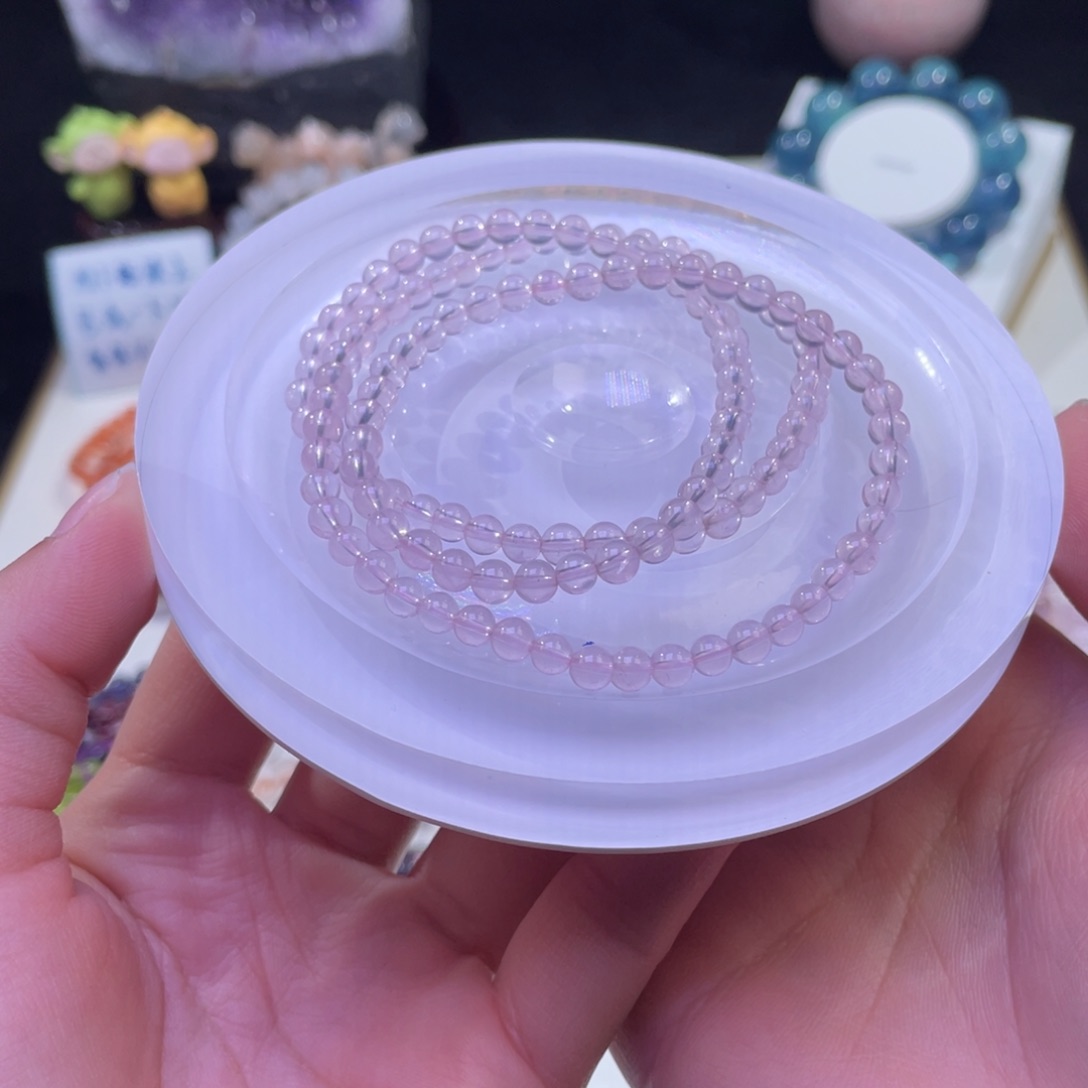 未镶嵌手链水晶星光莫粉粉水晶三圈4+