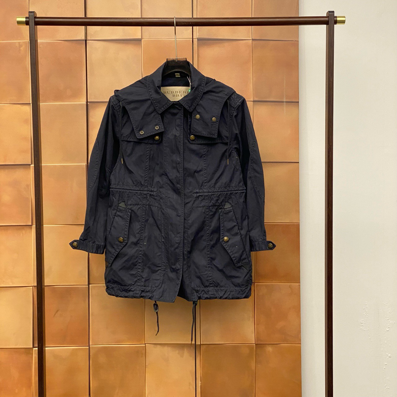 99新 BURBERRY/博柏利 午夜蓝抽绳收腰风衣外套/47码/98新/29952