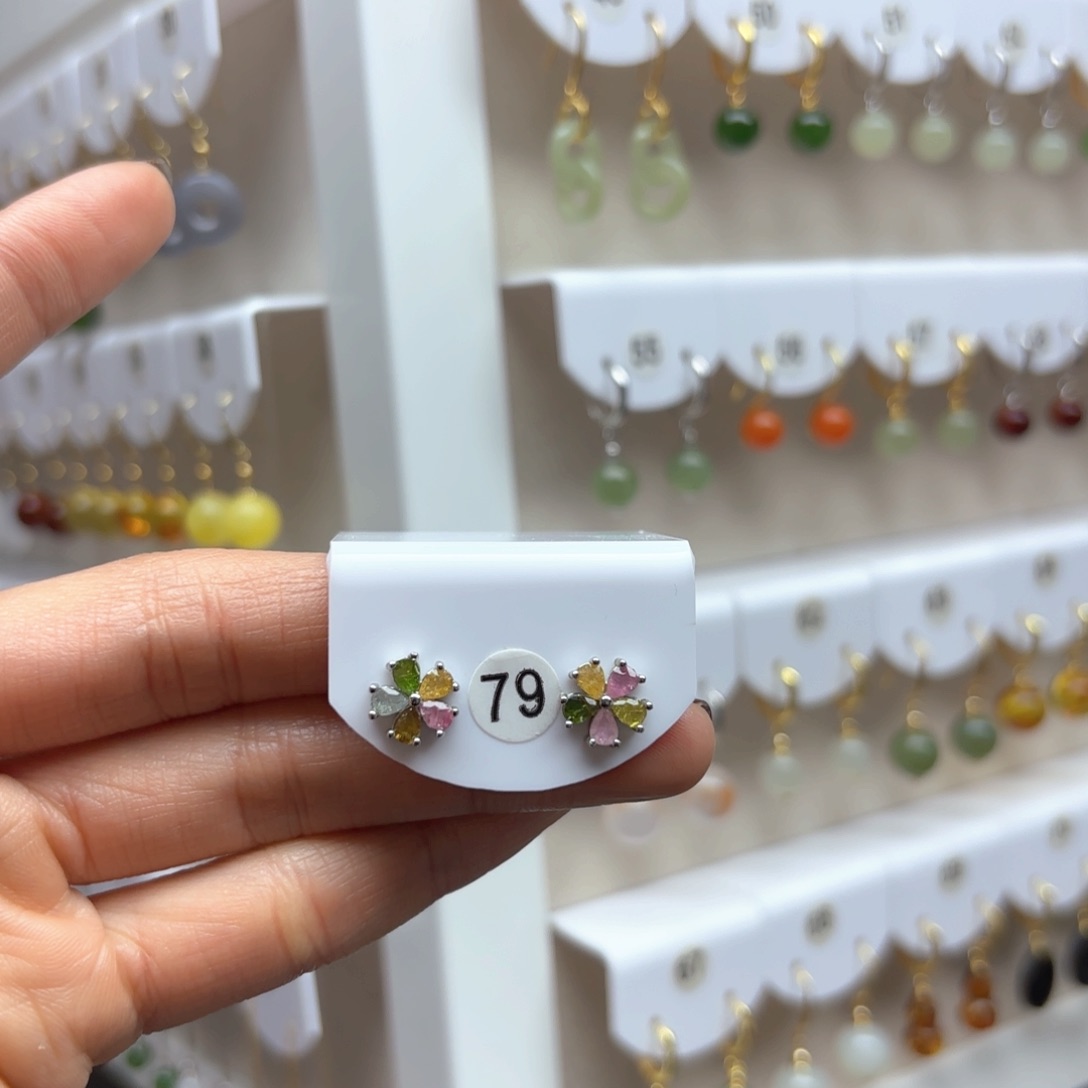 碧玺耳饰银S925镶嵌碧玺