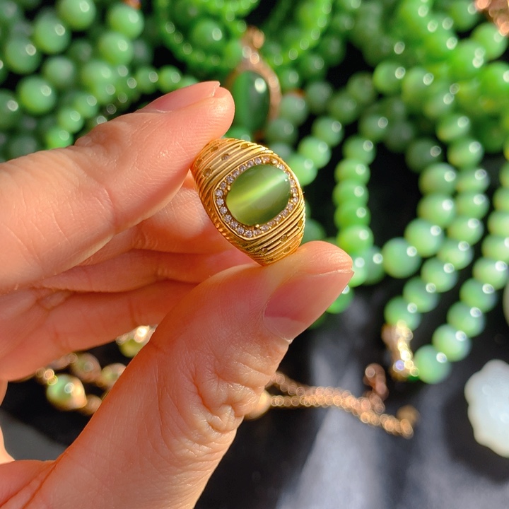 和田玉（碧玉）戒指银S925镶嵌