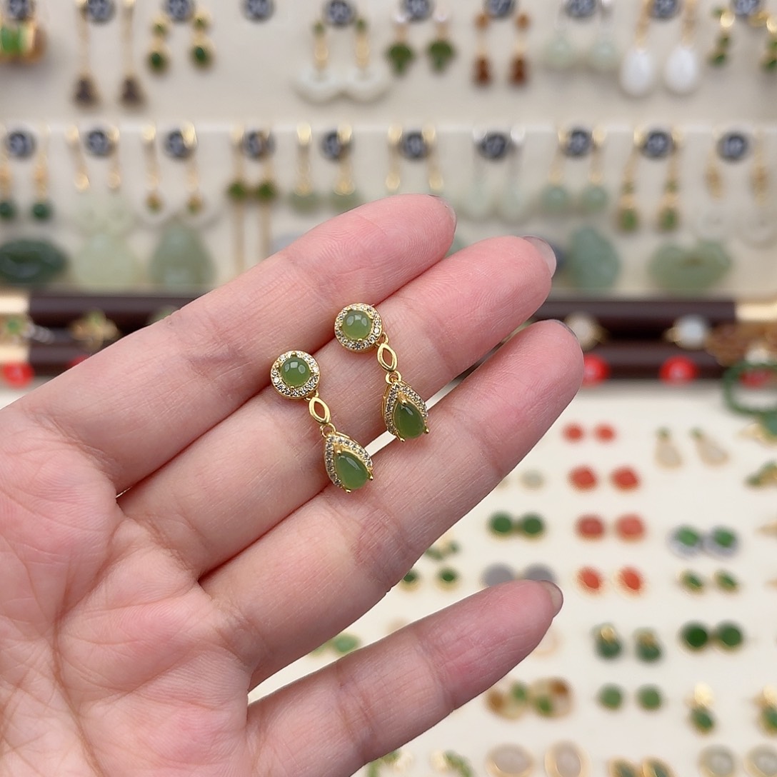 银S925镶嵌和田玉耳饰