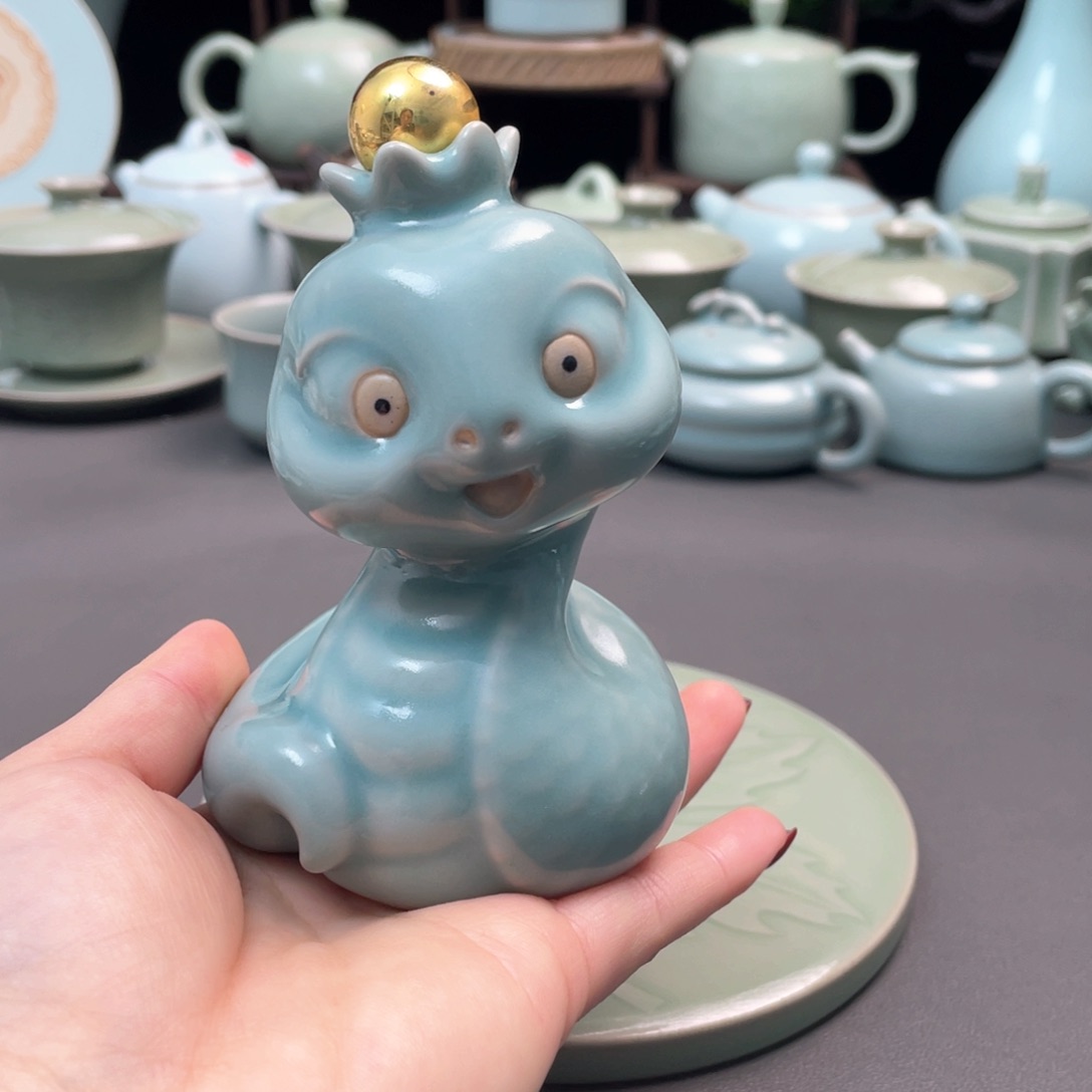 杯仿古釉不开片灵蛇茶宠摆件一物多用不带礼盒