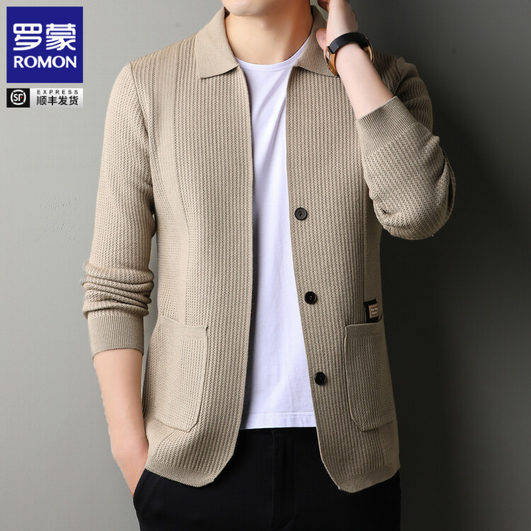 罗蒙新款秋冬季男士春秋2025翻领针织衫宽松休闲外套百搭潮流男装