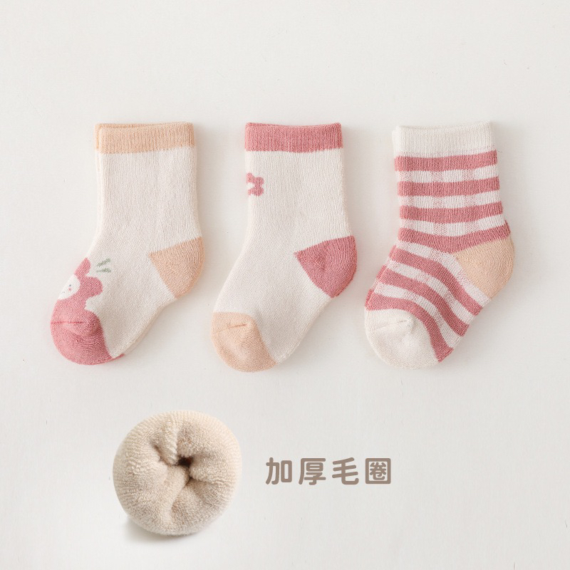 五朵棉秋冬毛圈加厚婴儿袜子新生儿宝宝袜男童女童中筒袜 婴幼儿