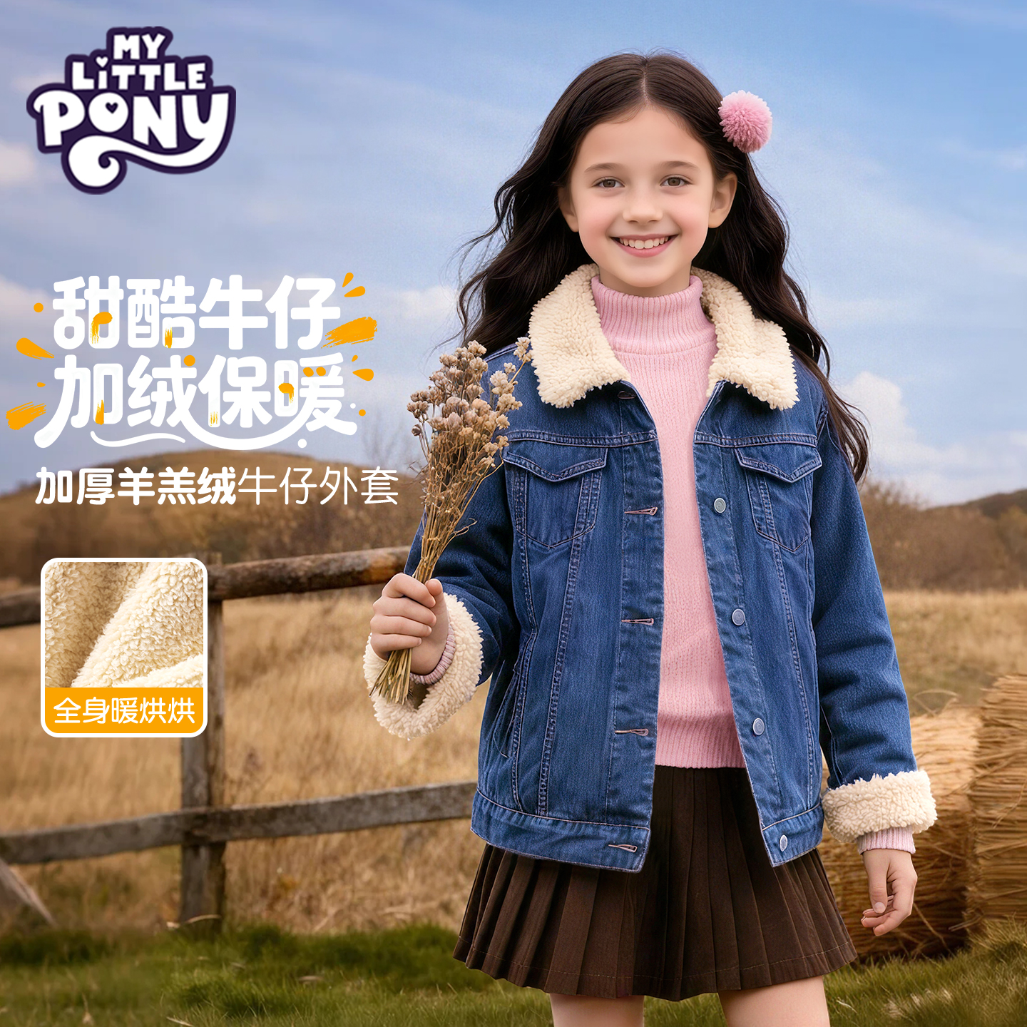 小马宝莉女童牛仔外套加绒2025新款女孩保暖加厚衣服儿童秋冬上衣