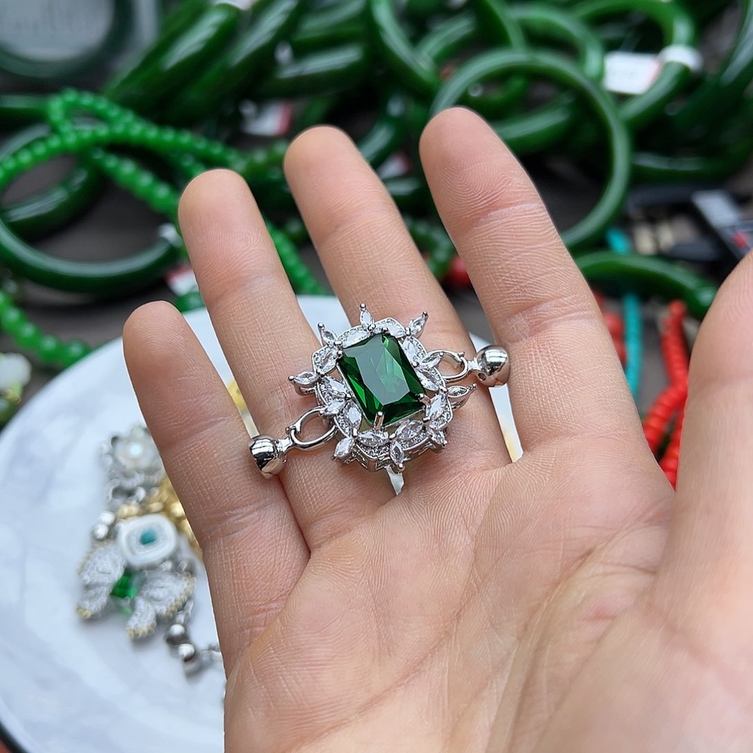 绿水晶手链银S925镶嵌