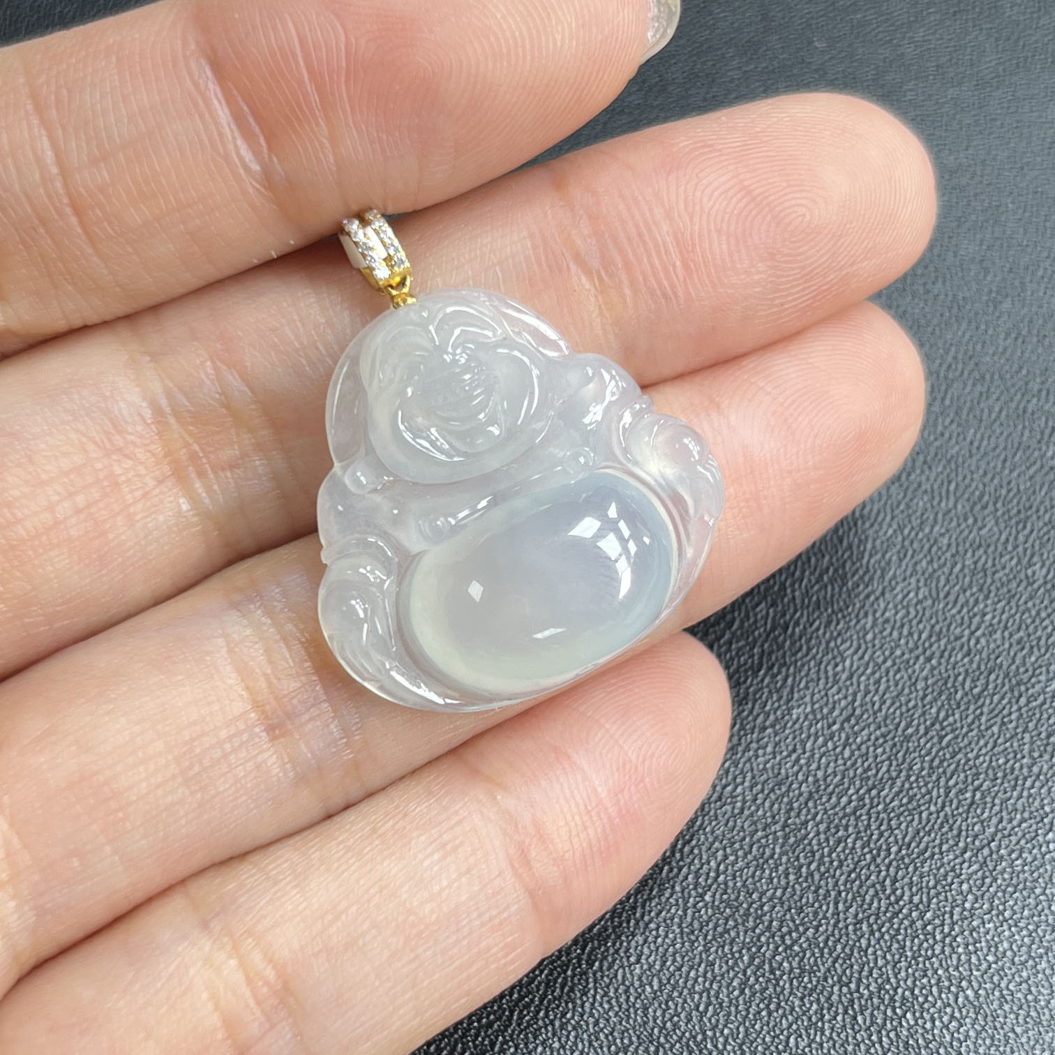 于于珠宝-天然A货缅甸翡翠冰种佛公玉石吊坠23×24.2×6mm