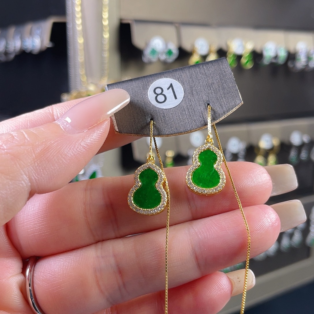 翡翠银S925镶嵌耳饰缅甸A货