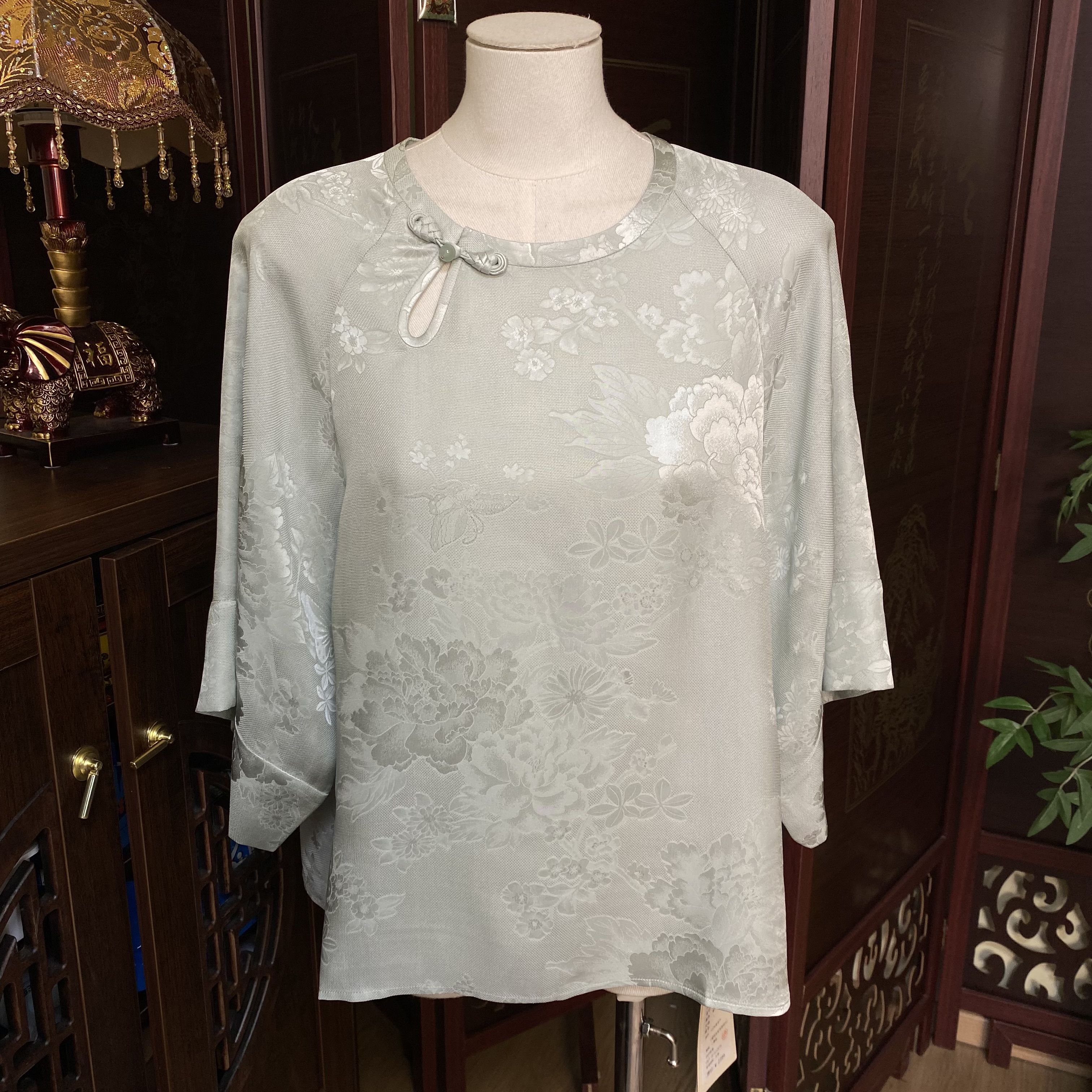 【夏荷】桑蚕丝香云纱新中式国风盘扣上衣女七分袖衬衫年轻款72849