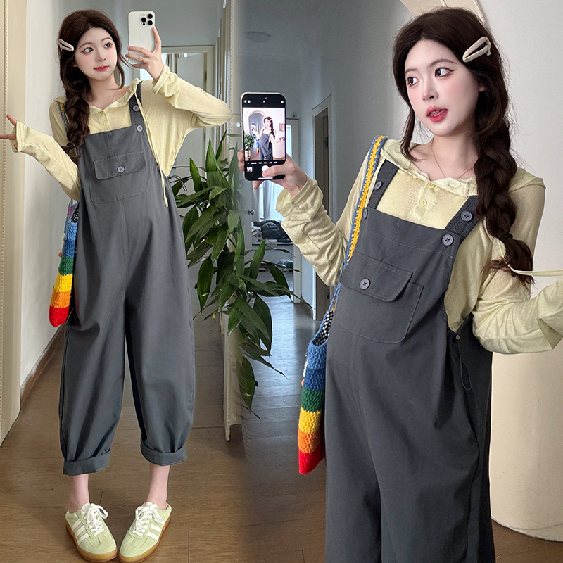 【KIKI严选】2025孕妇装春季套装韩版休闲背带裤连帽上衣孕妇套装