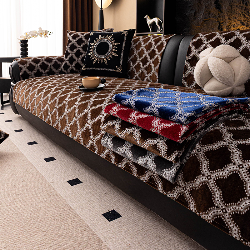 轻奢高级感色织割绒提花沙发垫秋冬四季防滑防猫抓雪尼尔沙发坐垫