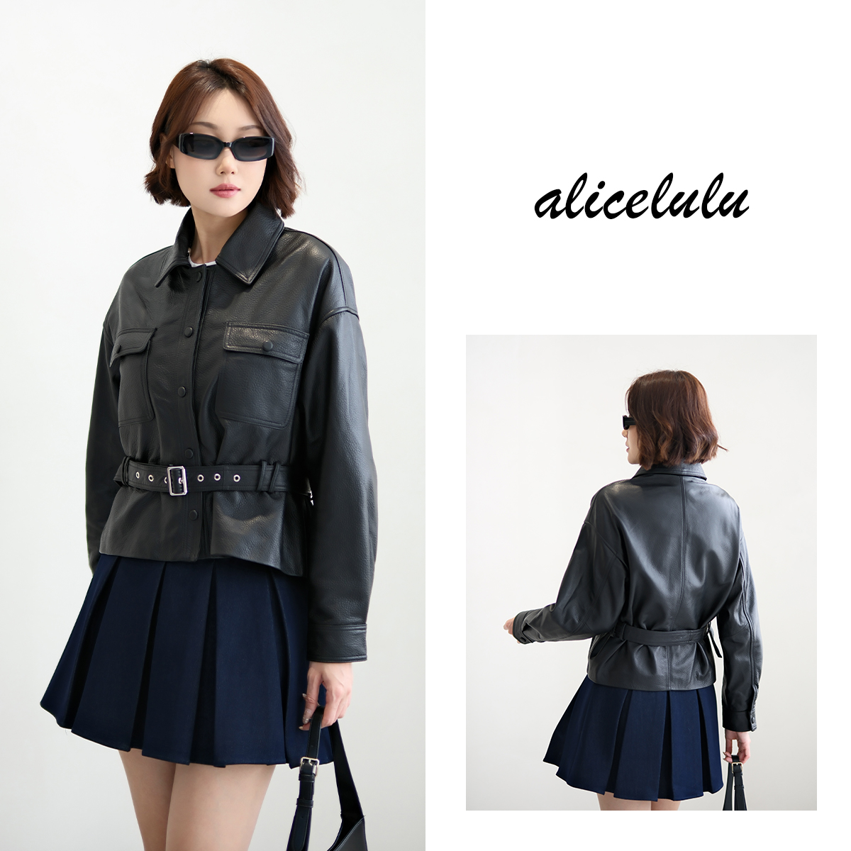 ALICE“酷雅暗韵”皮质外套 质感腰带 优雅时髦 S2142211Tr