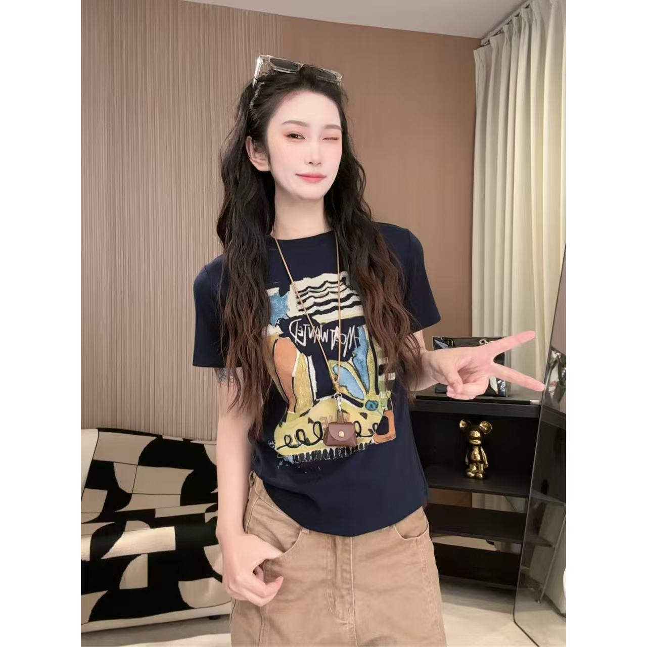 ANGEL HUE-暮光之城新款上新显瘦圆领设计女装T恤2233