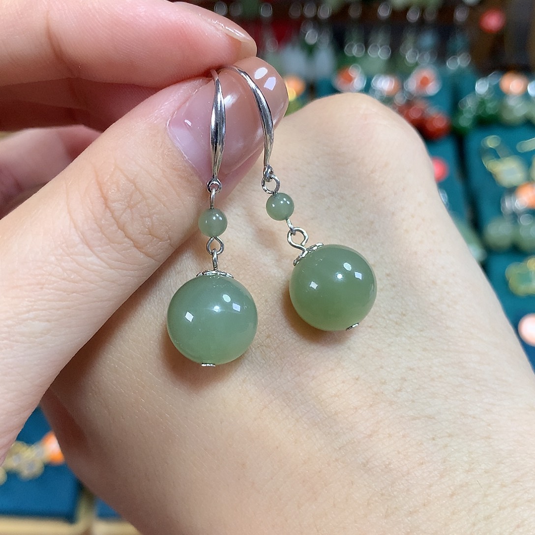 和田玉银S925镶嵌耳饰卡12左右