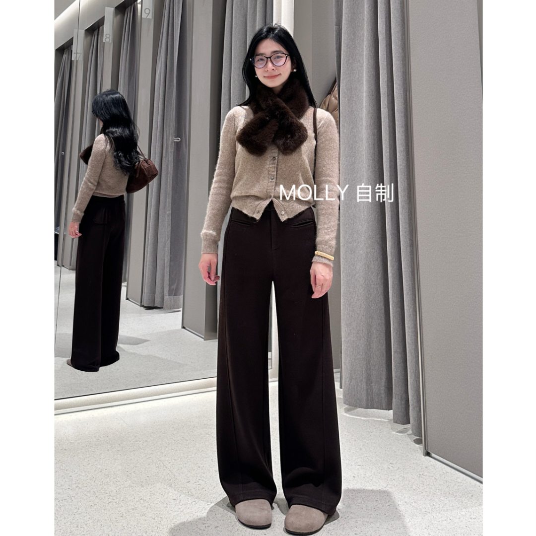 MOLLY自制【艺术生】秋冬桑蚕丝绵羊毛裤高腰显瘦休闲直筒裤9552