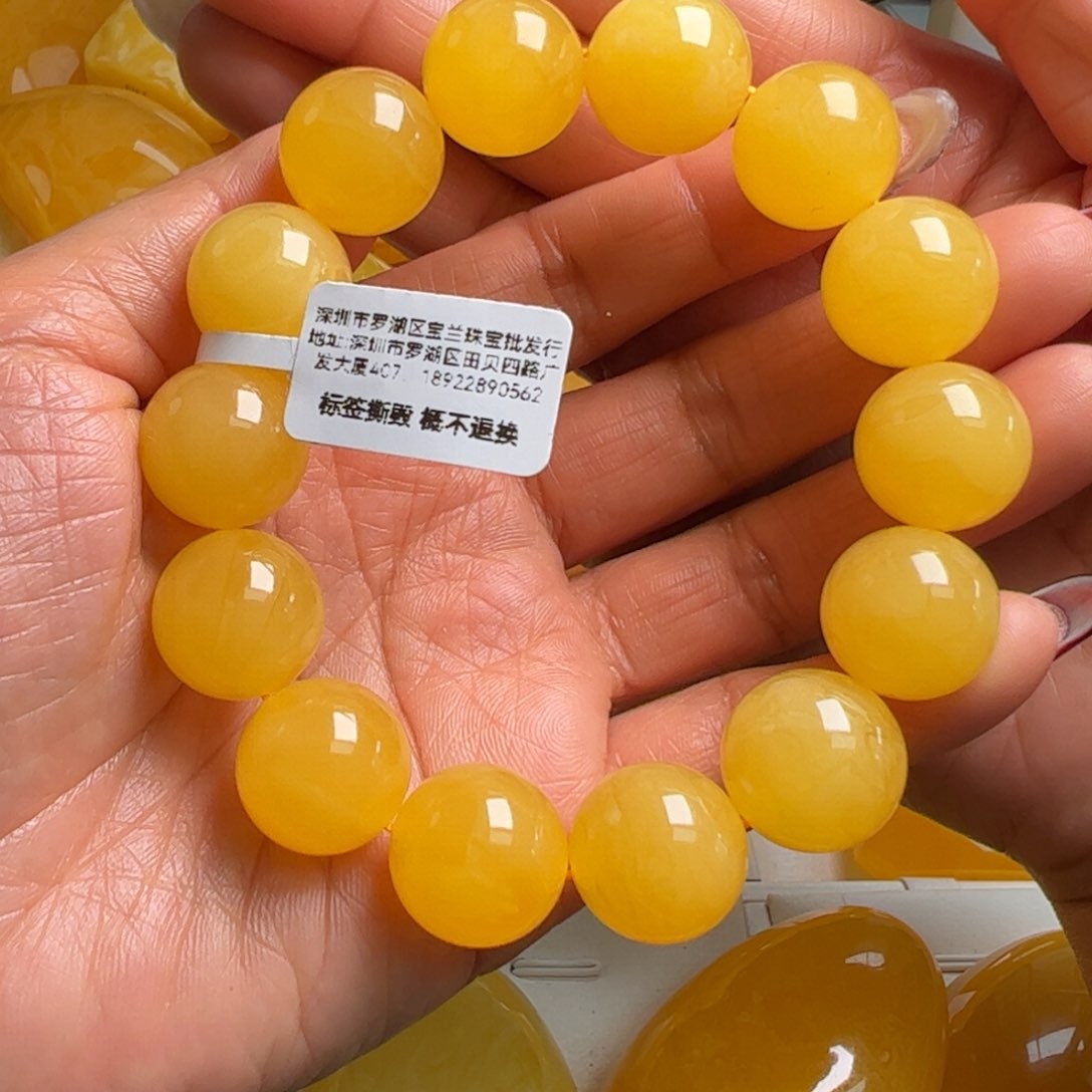 蜜蜡手链未镶嵌无烤色无优化无补胶