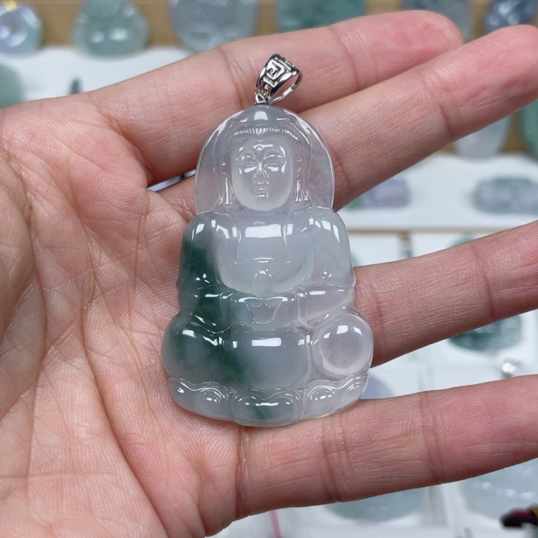 翡翠颈饰未镶嵌天然翡翠A货观音30号