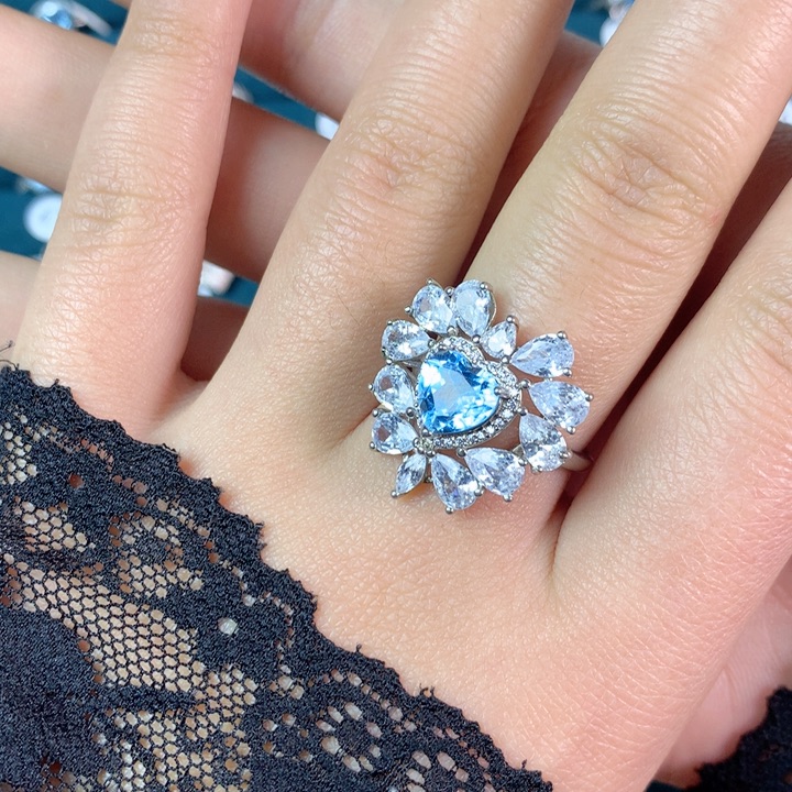 托帕石戒指银S925镶嵌