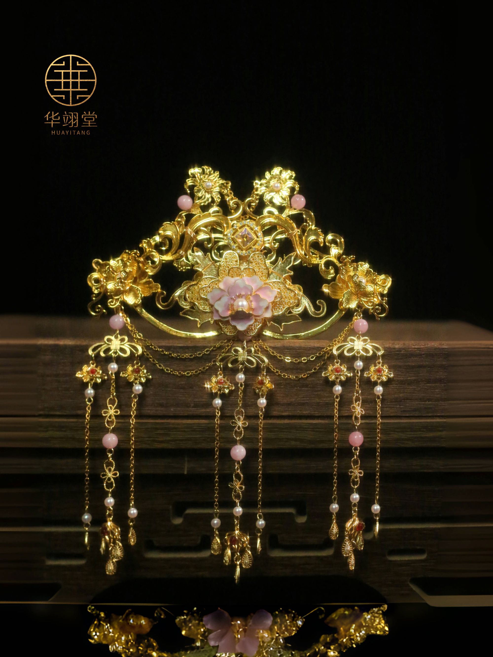 铜合金婚庆饰品 华翊堂原创百搭出片氛围镀金仿花丝《芙蓉仙》发冠