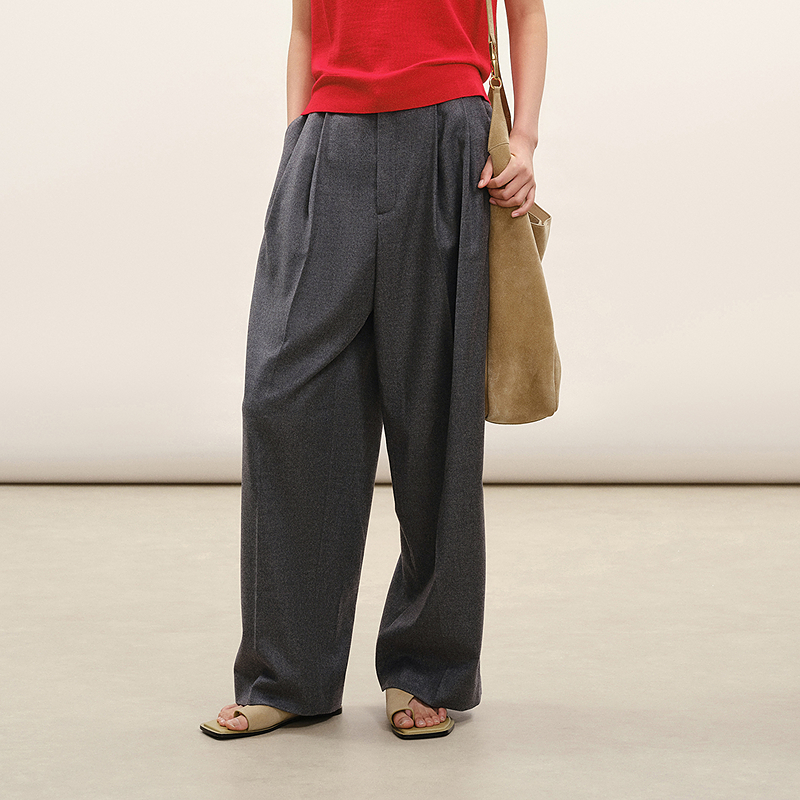 【商场同款】LESS2026年春新款休闲通勤绵羊毛阔腿长裤2Q1E14020