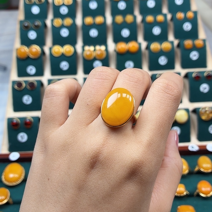 琥珀银S925镶嵌戒指