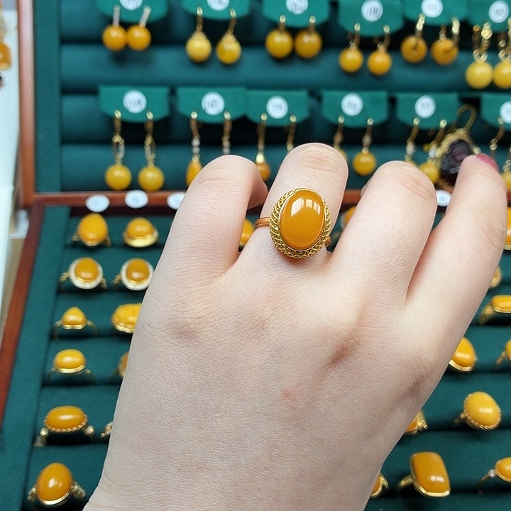 琥珀银S925镶嵌戒指