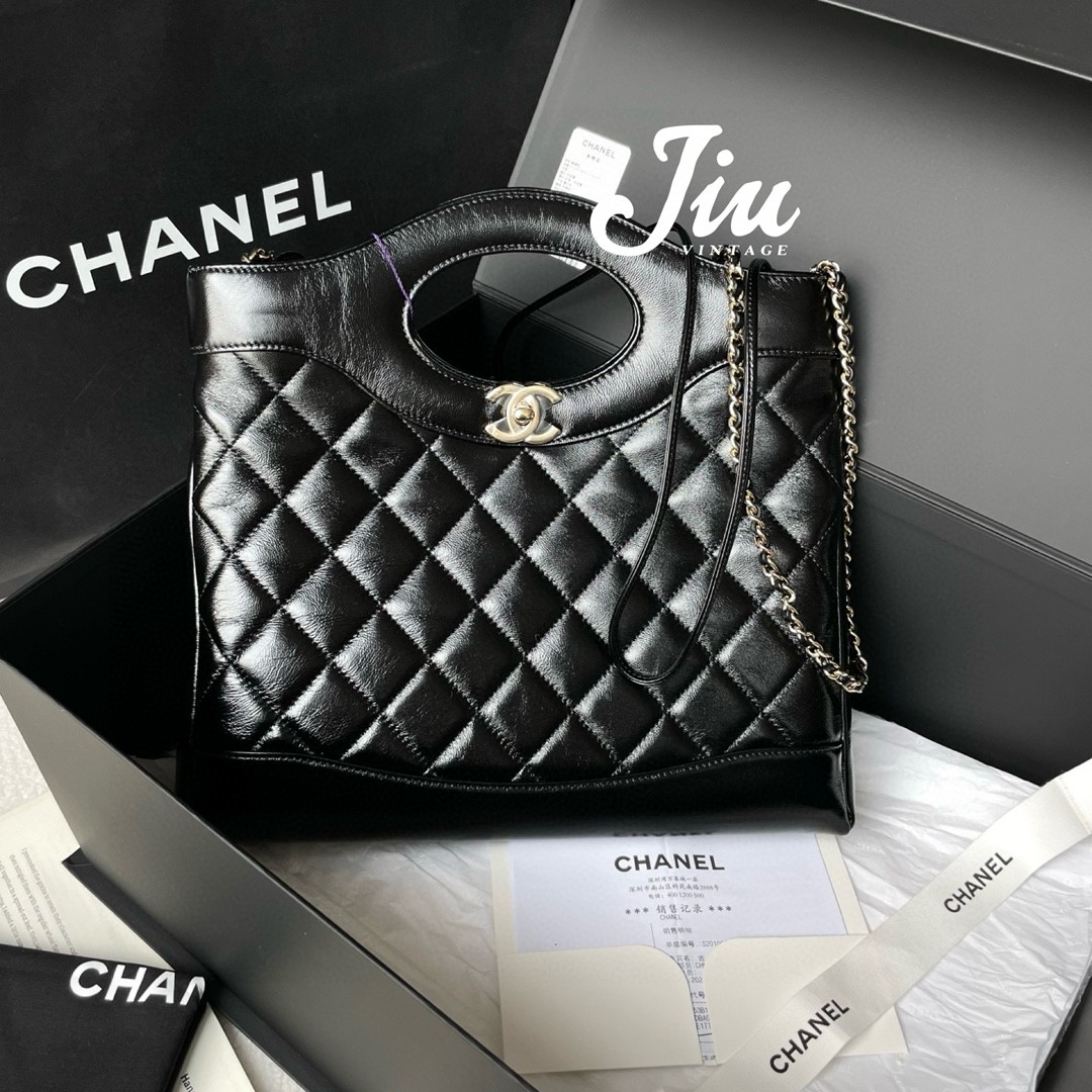 99新 Chanel/香奈儿 24b黑金羊皮31bag小号JM2-7485