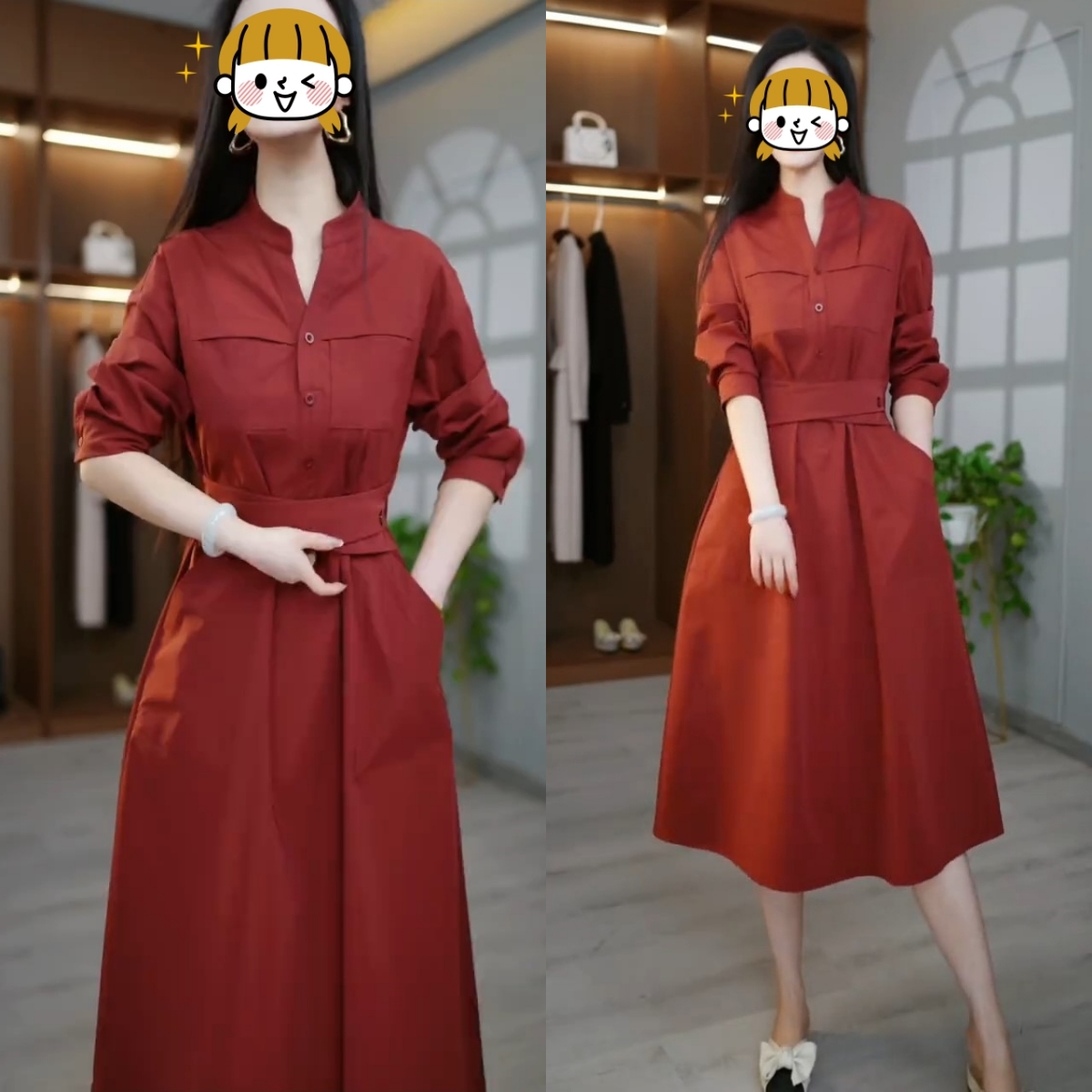 时尚长袖连衣裙女2025春季新款设计感气质收腰显瘦中长款休闲裙子