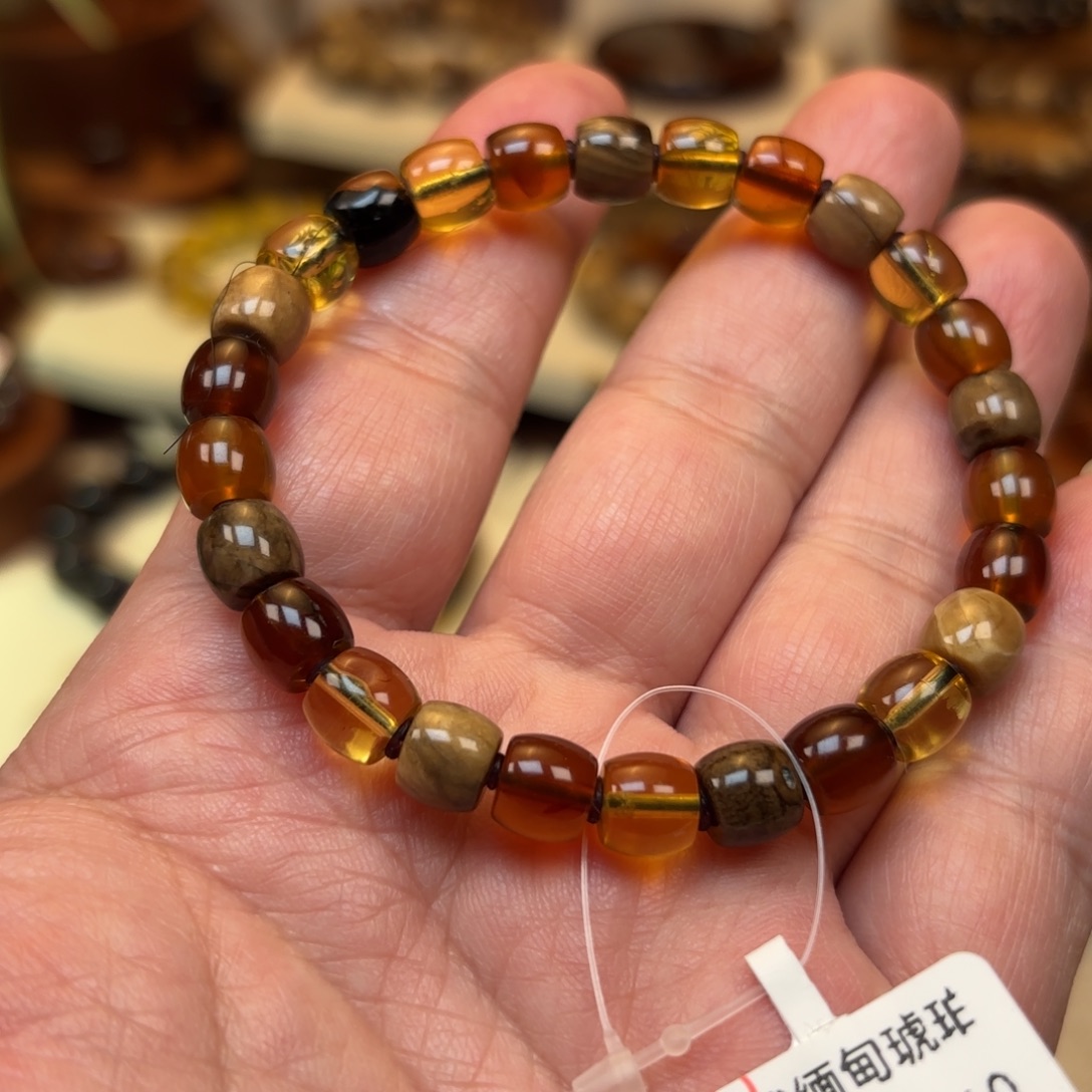 琥珀未镶嵌手链枣型精品多宝卡7+