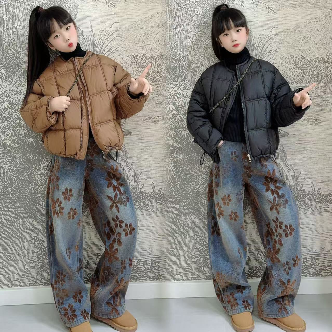 女童时尚短款棉服2025冬季新款韩版宽松加厚保暖面包服加绒卫裤