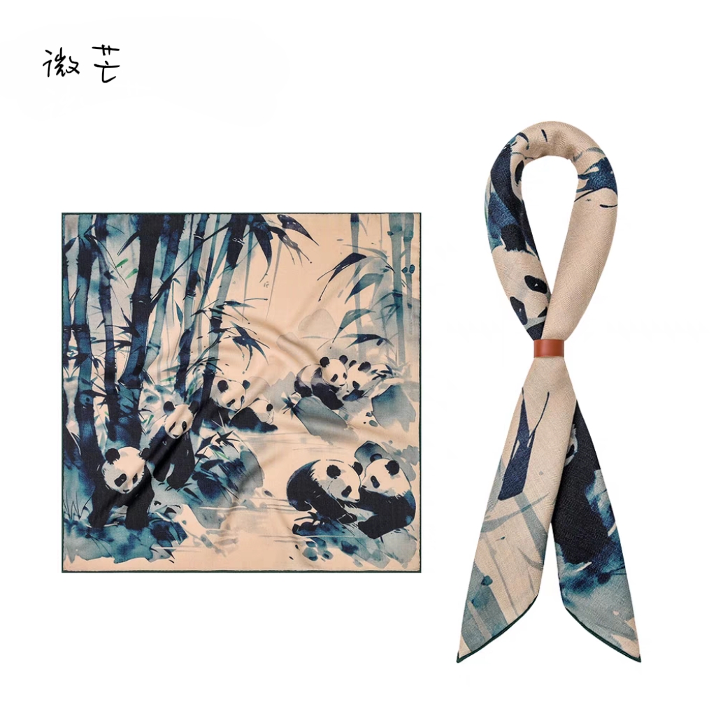 超帅熊猫草草围巾