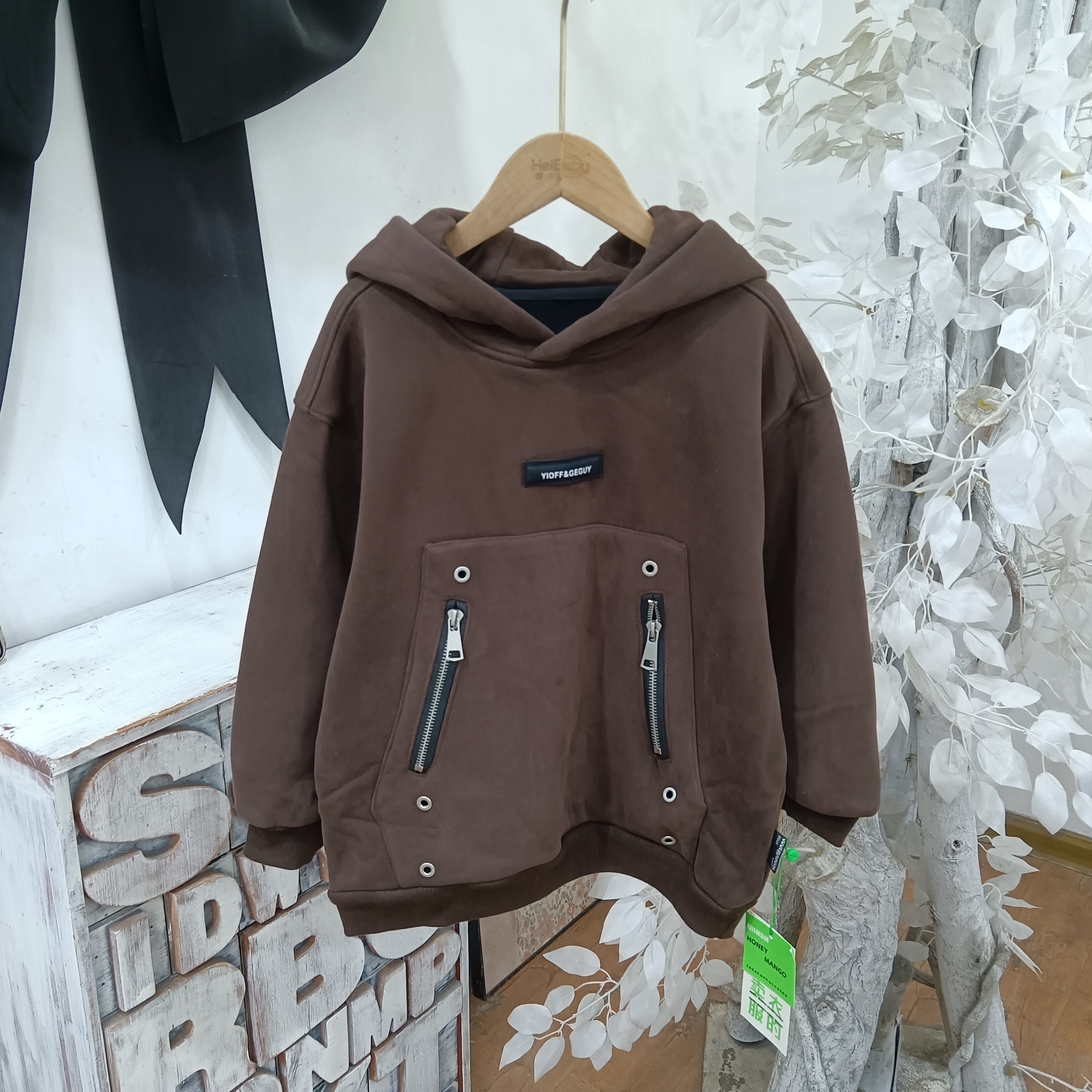 K281咖色一体绒卫衣/衣