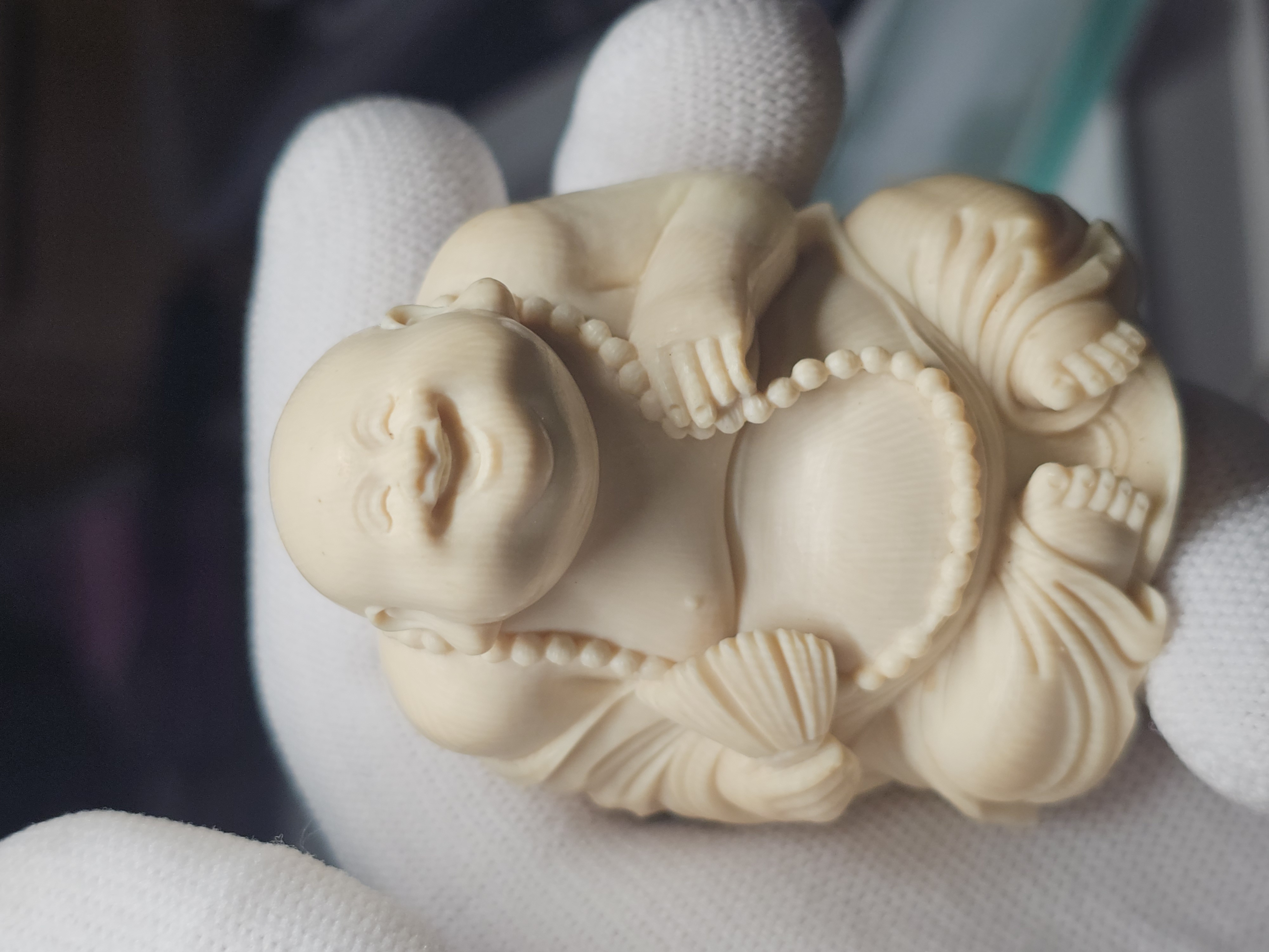 天然猛犸牙手工清刀小弥勒摆件（有修补）