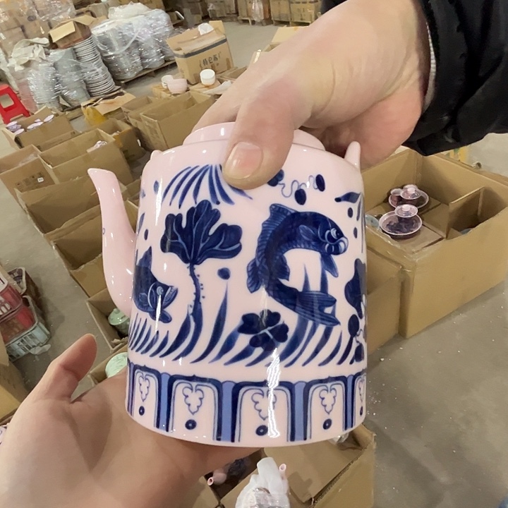 瓷片景德镇陶瓷鱼藻提梁壶