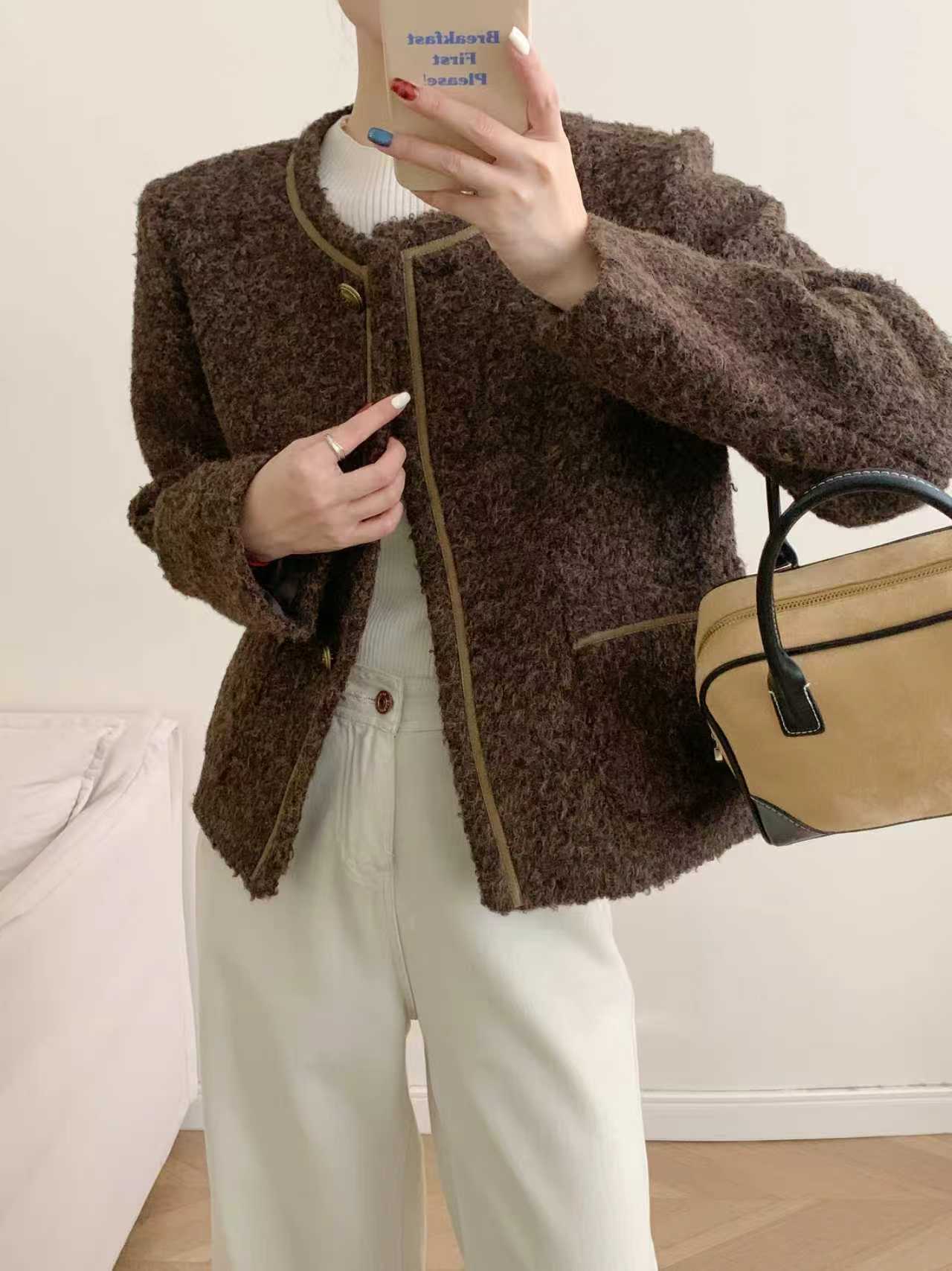 2025秋冬新款财阀千金圆领小香风秋季高级感短款外套2601