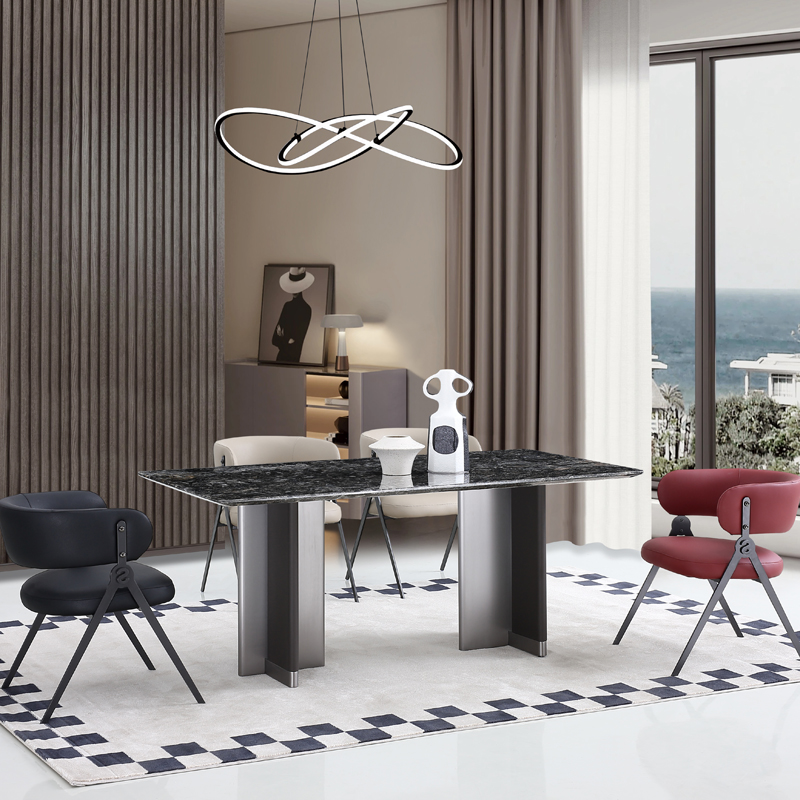 轻奢高级感大理石餐桌客厅长方形家用餐桌小户型吃饭餐桌餐椅组合