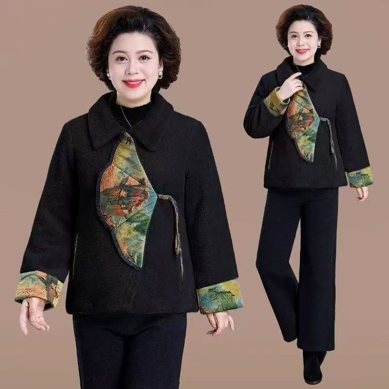 {春姐17}妈妈秋冬装洋气时尚夹棉长袖宽松大码中老年外套洋气