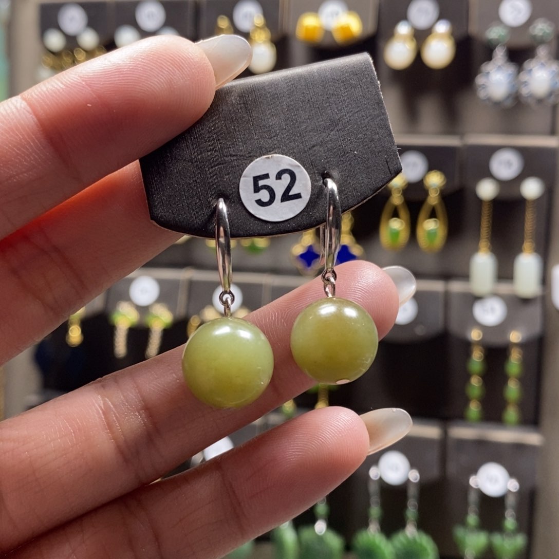 和田玉耳饰银S925镶嵌