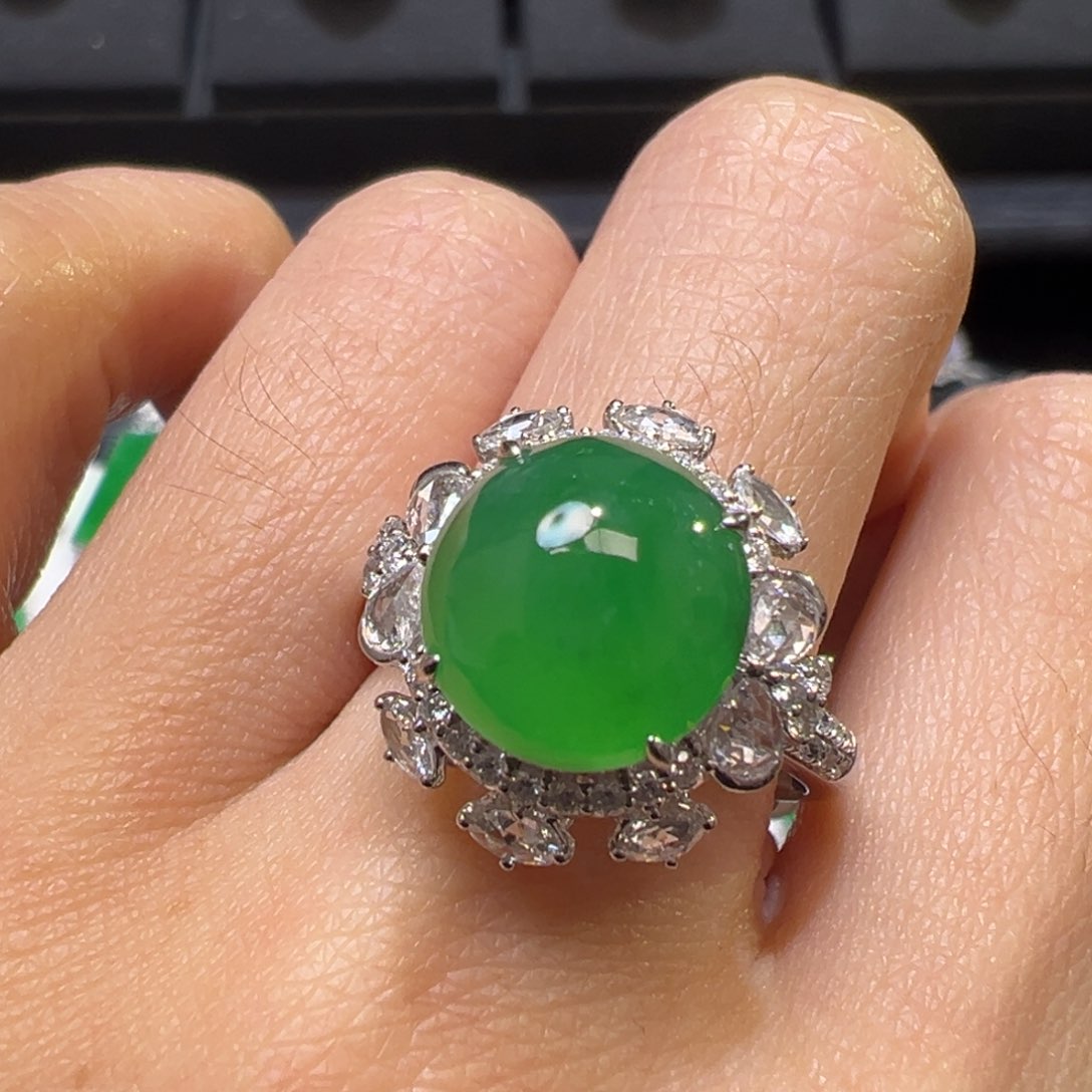 翡翠戒指18K金镶嵌收到货48小时鉴赏期