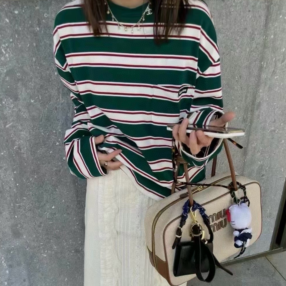 未使用 MIU MIU/缪缪 SS24 logo口袋条纹长袖 M码 D17801