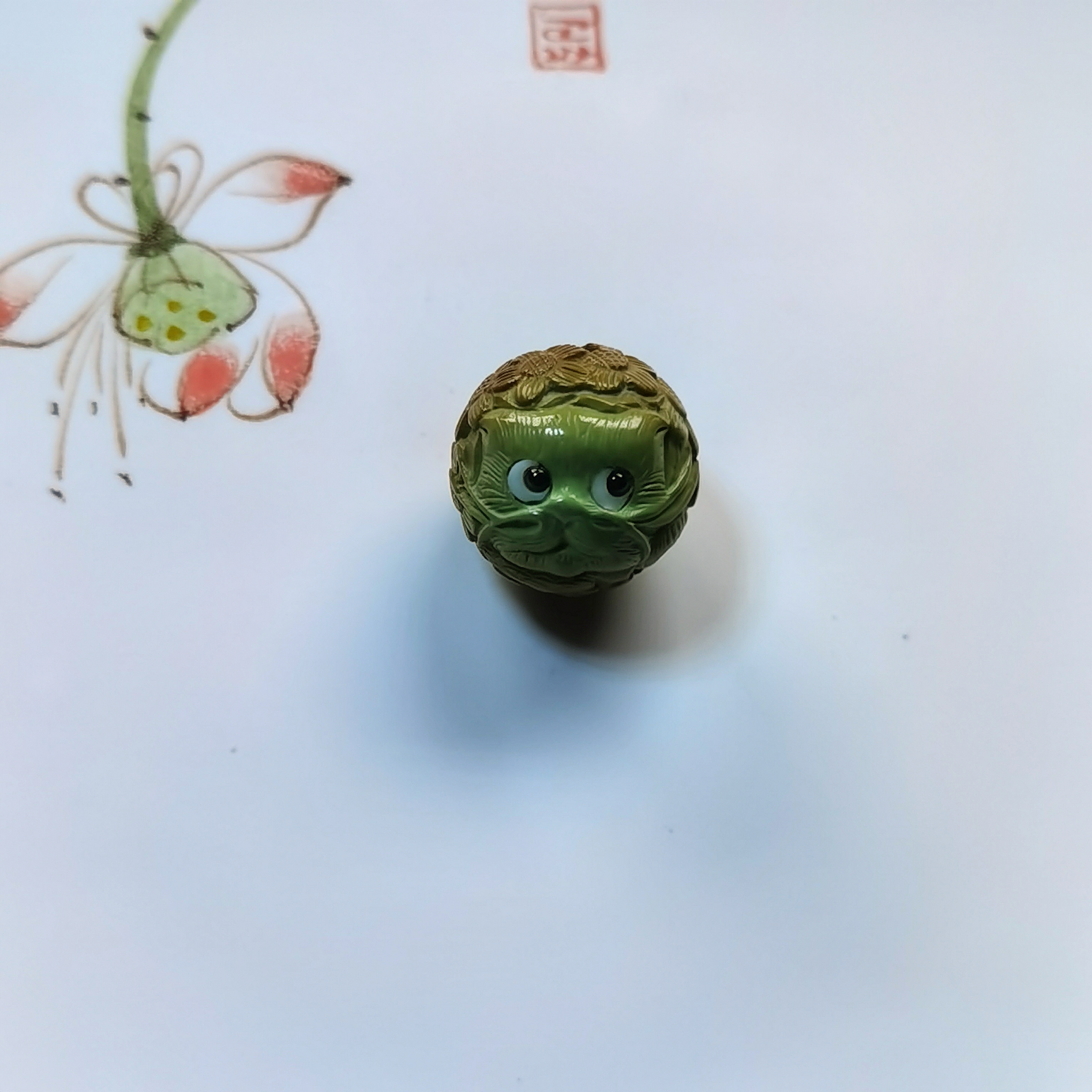 绿松石小花猫圆珠高瓷手工精雕可爱款配饰