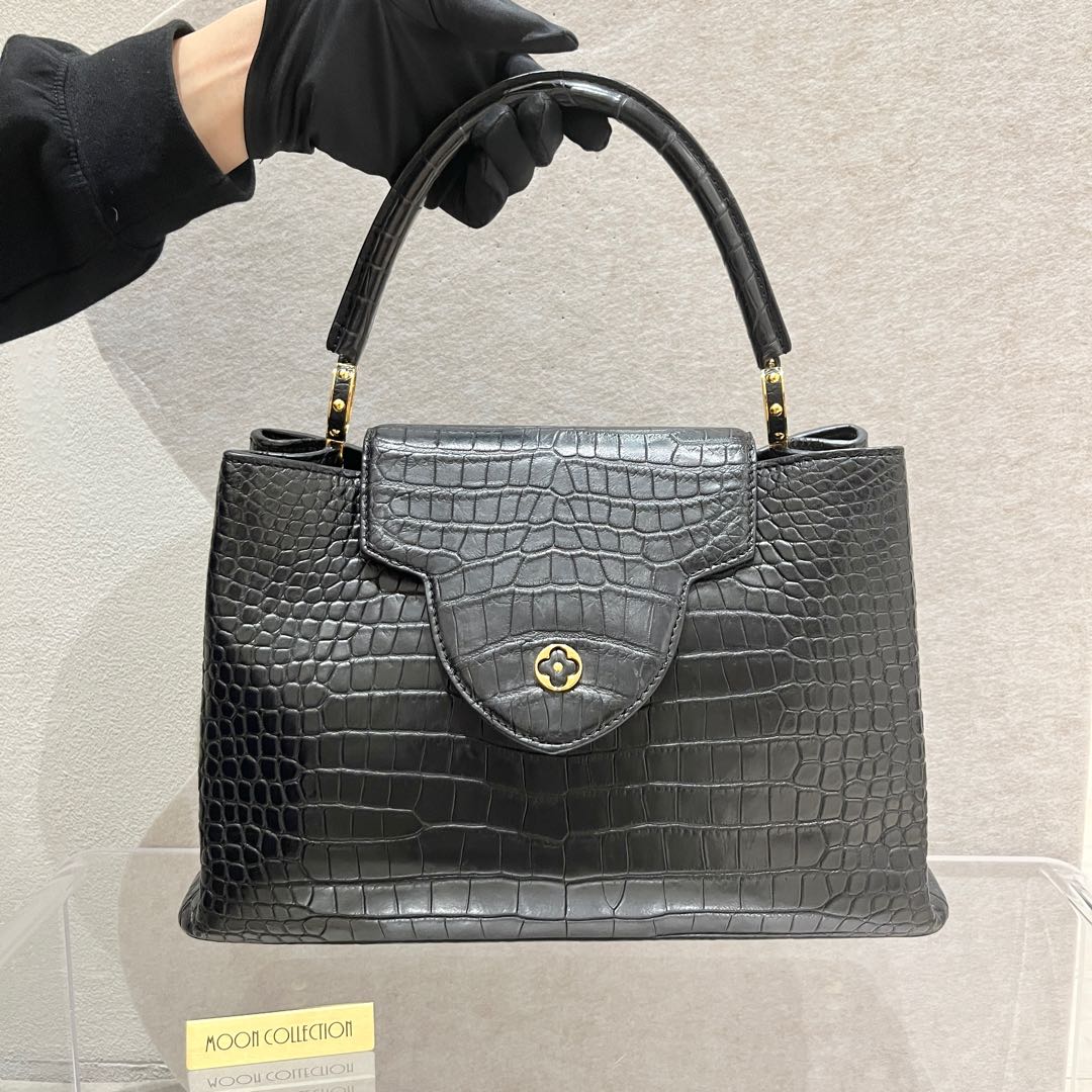 99新 LouisVuitton/路易威登 capucines 黑金鳄鱼 大号36cm 