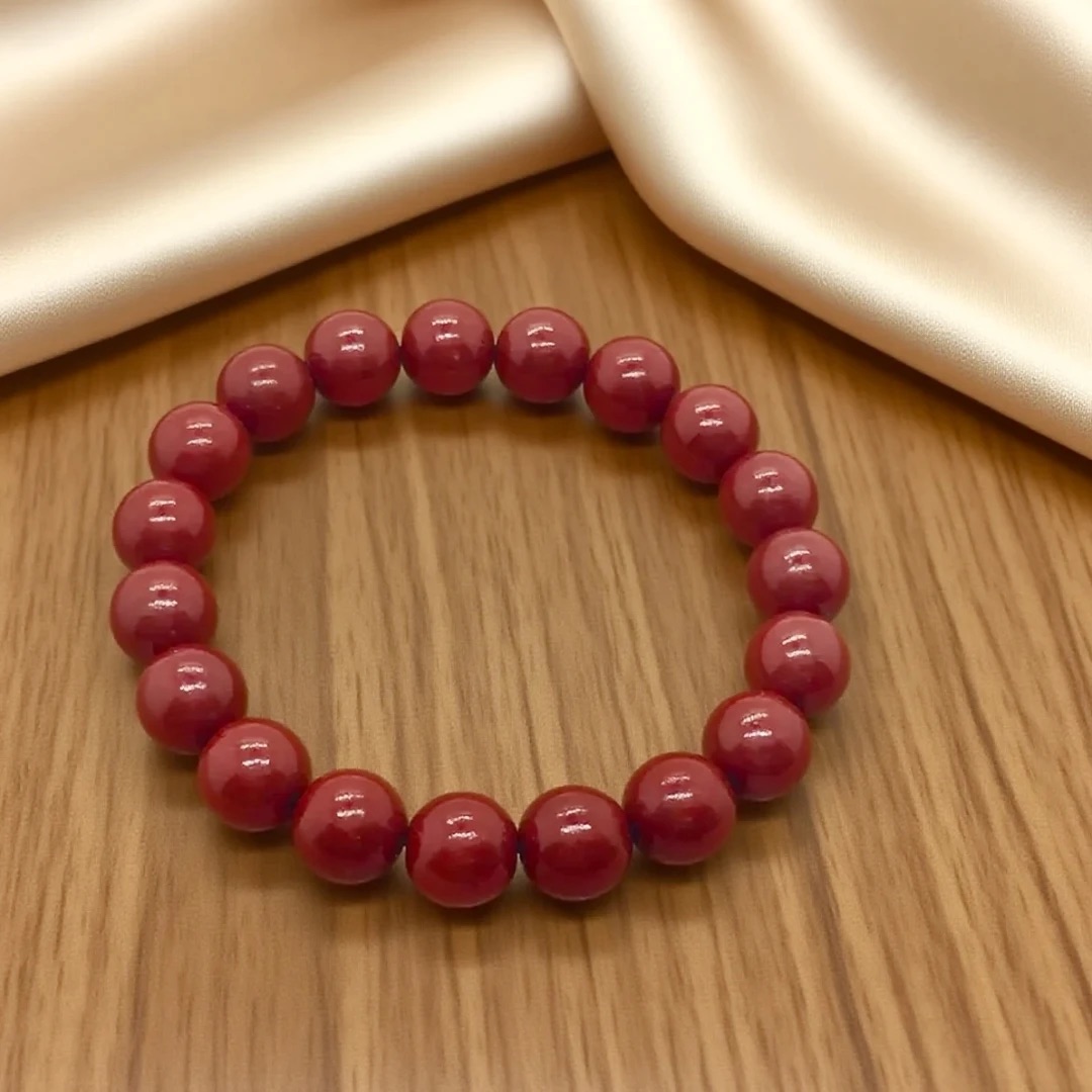 天然辰砂YL天然辰砂朱砂单圈手串无礼盒282