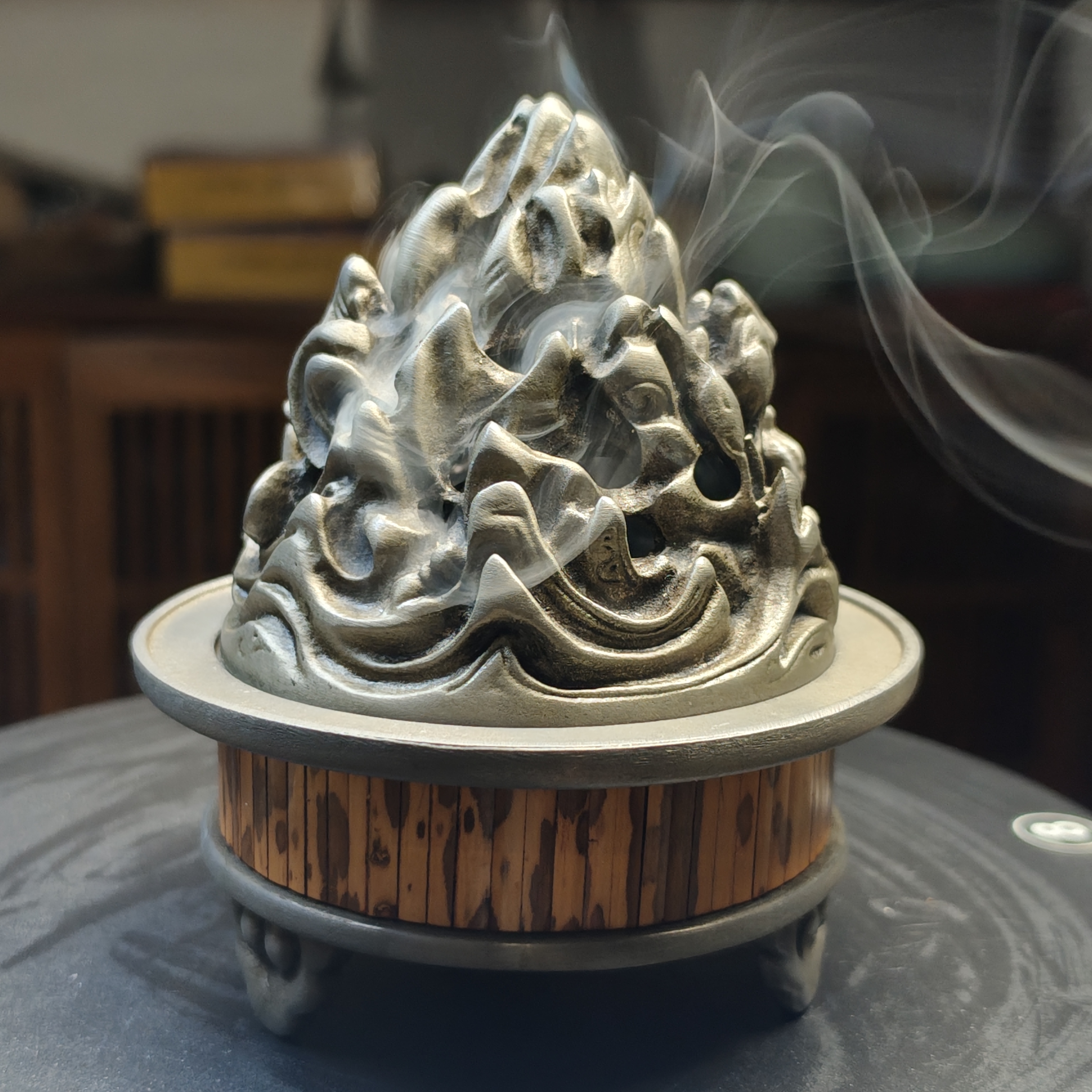 古篙愽山香炉锡和湘纪竹结合95宽x高11cm